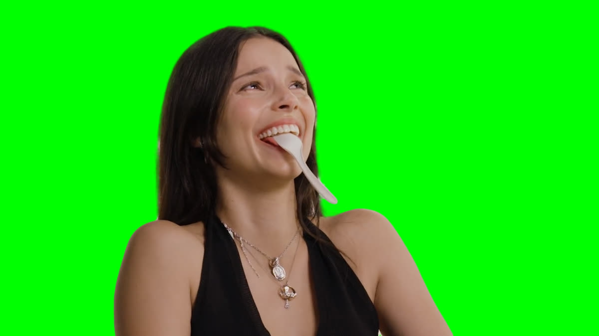 Inde Navarrette Putting Spoon in Mouth and Laughing meme - Hot Ones (Green Screen)