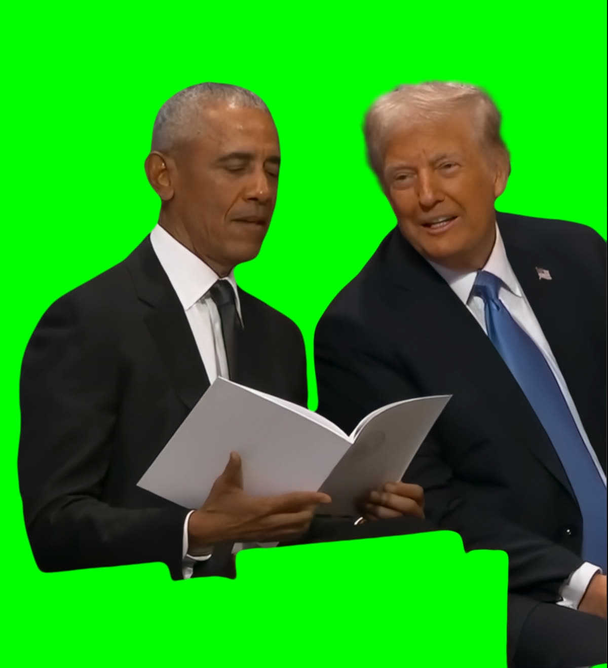 Donald Trump and Barack Obama Reading Together meme (Green Screen)