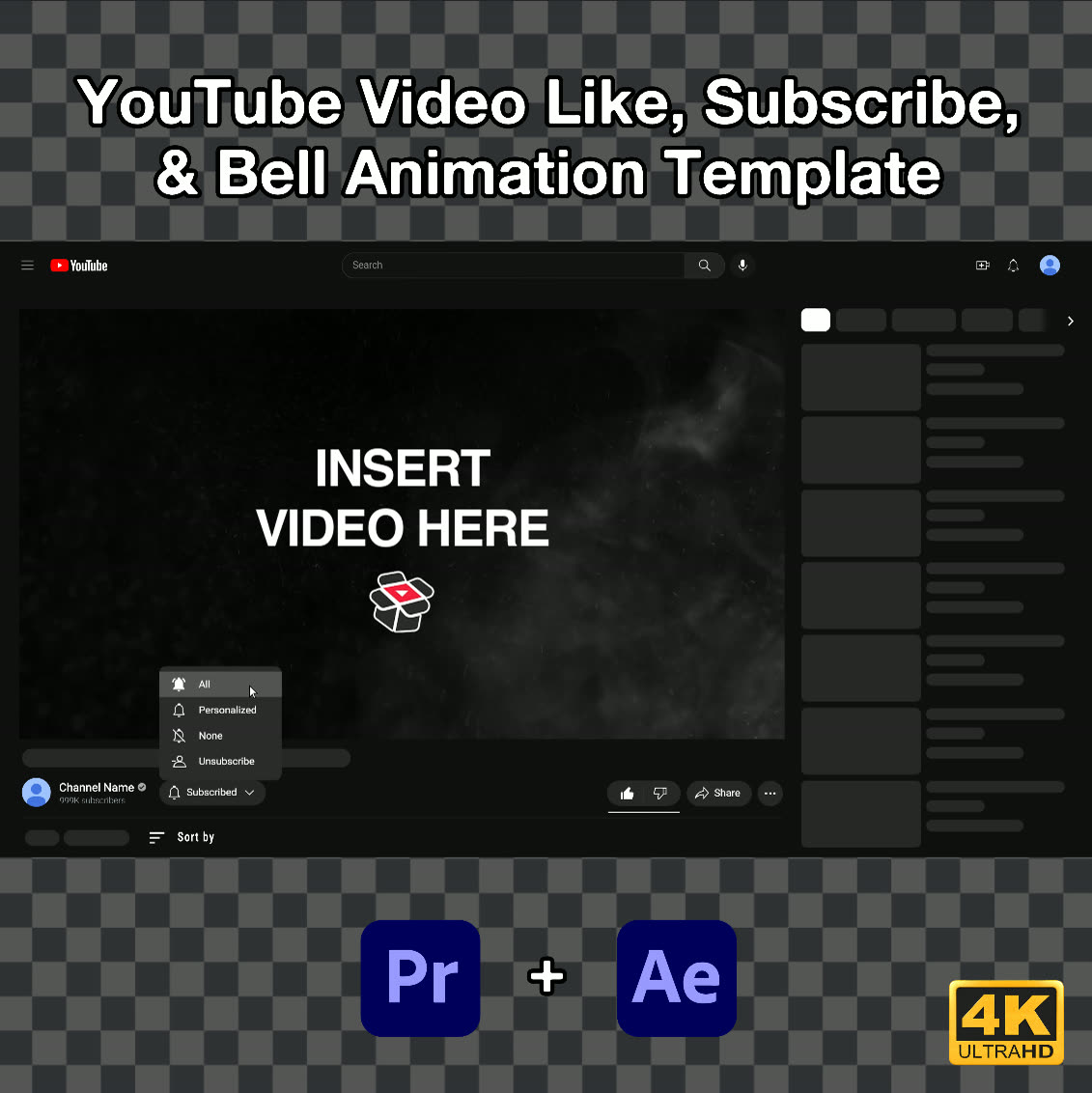 YouTube Like, Subscribe & Bell Animation | Dark Mode