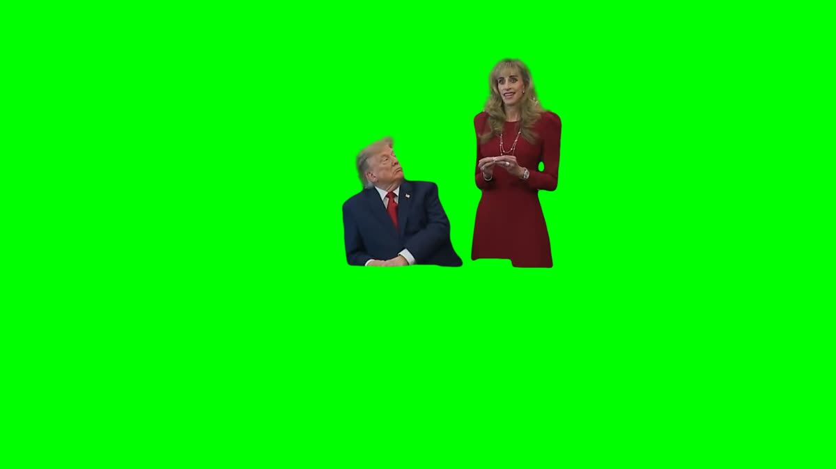 Red Dress Woman Next to Donald Trump in White House meme (Green Screen)