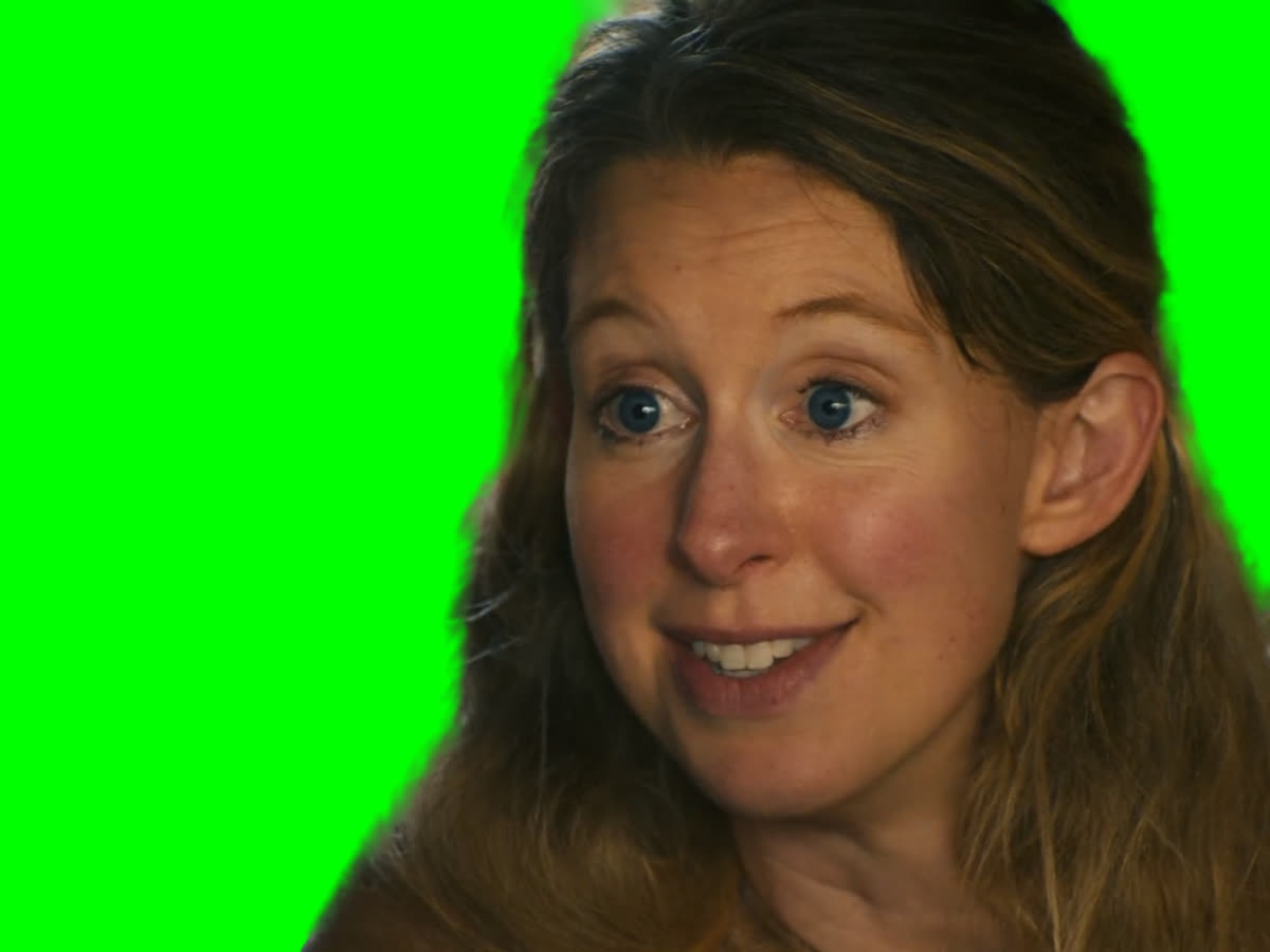 Elizabeth Holmes Creepy Smile meme (Green Screen)