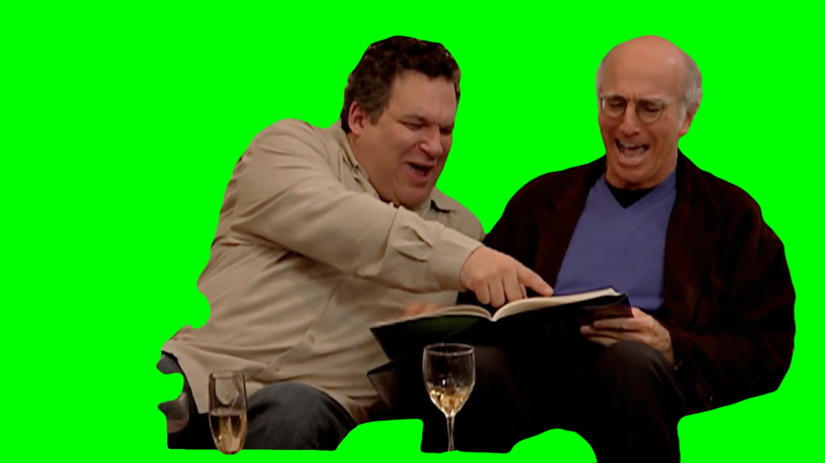 Larry David Laughing While Reading Book meme - Curb Your Enthusiasm (Green Screen)