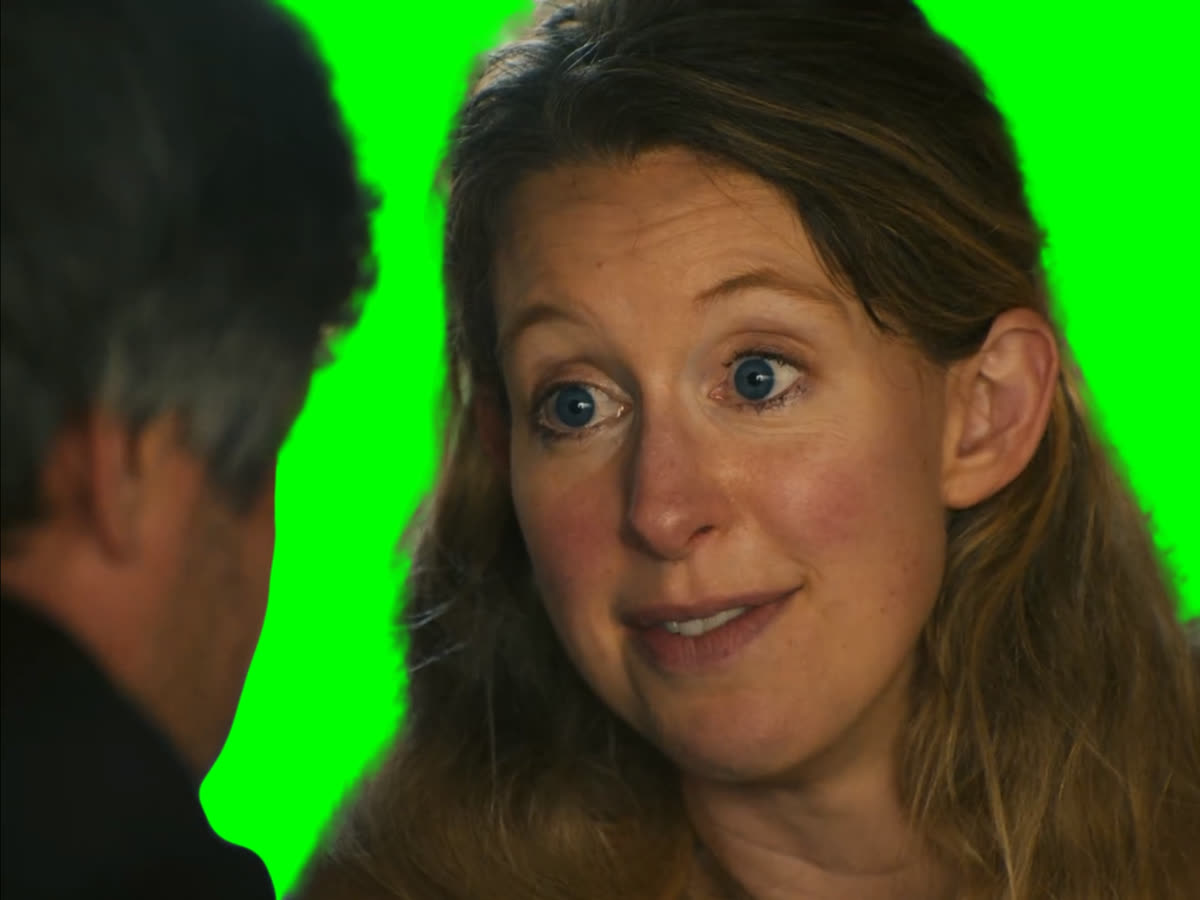 Elizabeth Holmes Creepy Smile meme V2 (Green Screen)