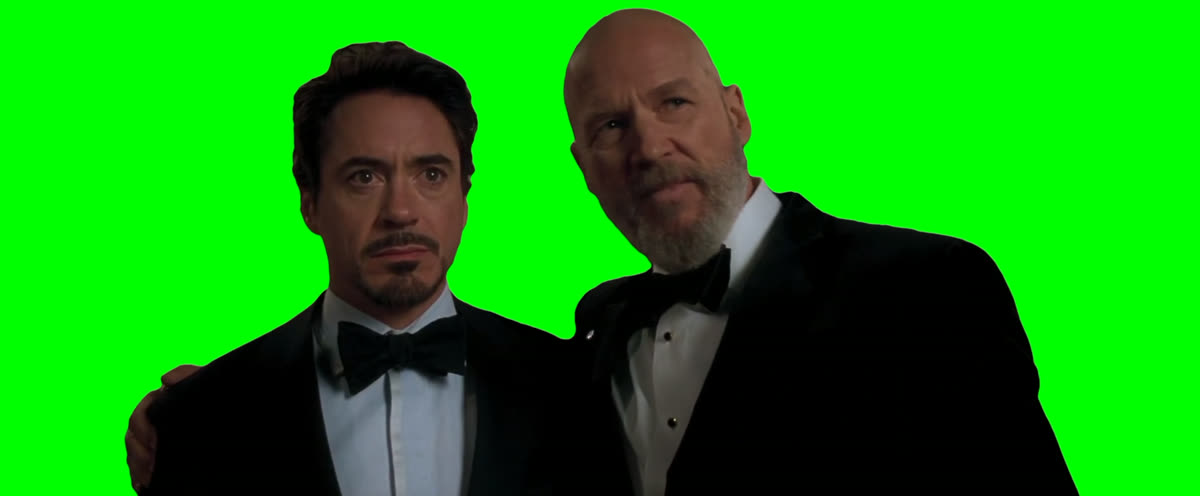 Iron Man Getting Whispered by Obadiah Stane meme (Green Screen)